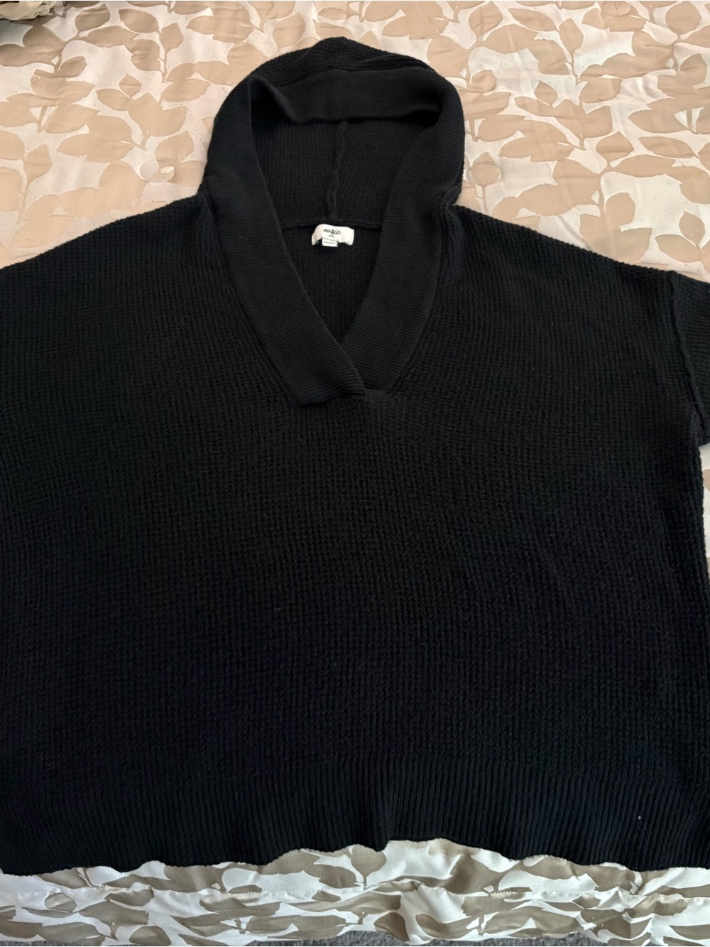 aerie Black Hooded Cowl Neck Sweater